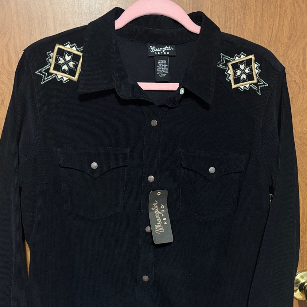 Wrangler Black Corduroy Shirt with Embroidery